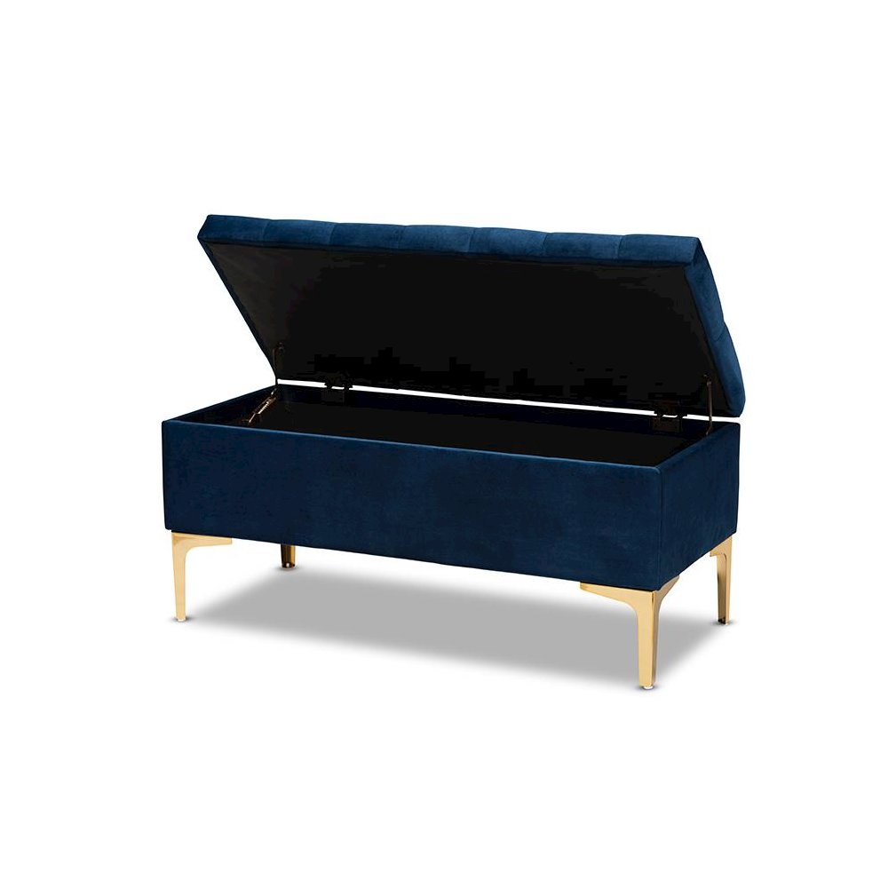 Gold Finished Button Tufted Storage Ottoman. Picture 2