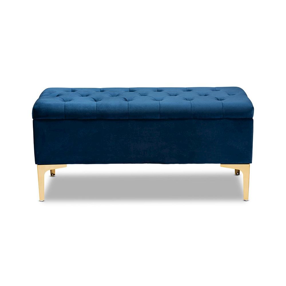 Gold Finished Button Tufted Storage Ottoman. Picture 3