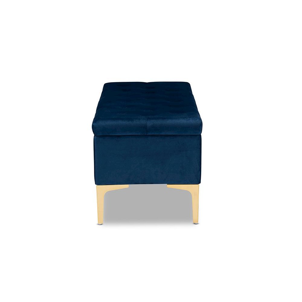 Gold Finished Button Tufted Storage Ottoman. Picture 4