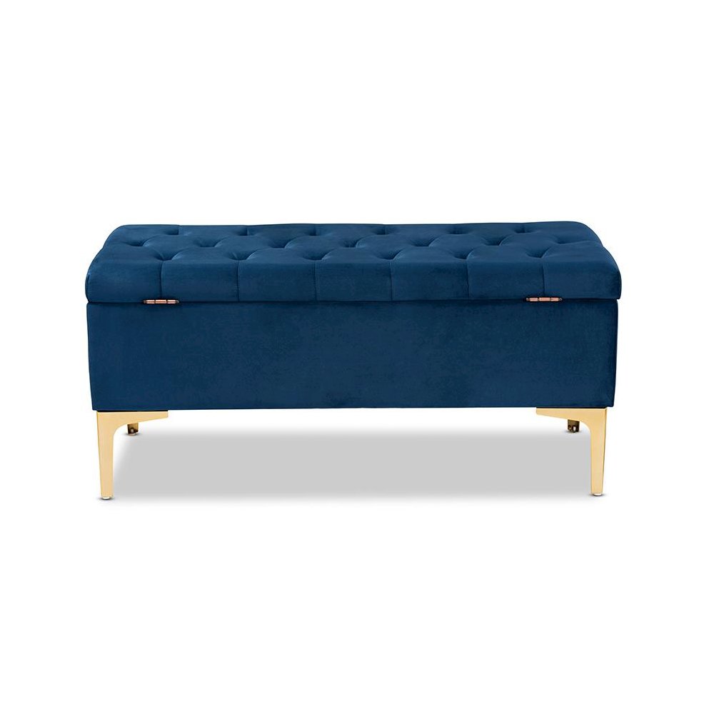 Gold Finished Button Tufted Storage Ottoman. Picture 5