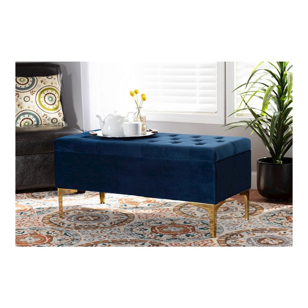 Gold Finished Button Tufted Storage Ottoman. Picture 8