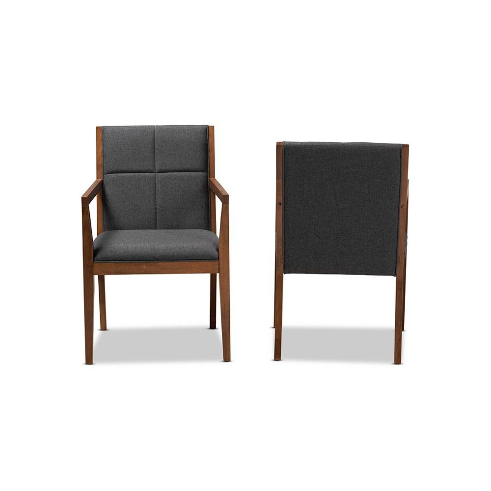 Baxton Studio Theresa Dark Grey and Walnut Effect 2-Piece Chair Set. Picture 2