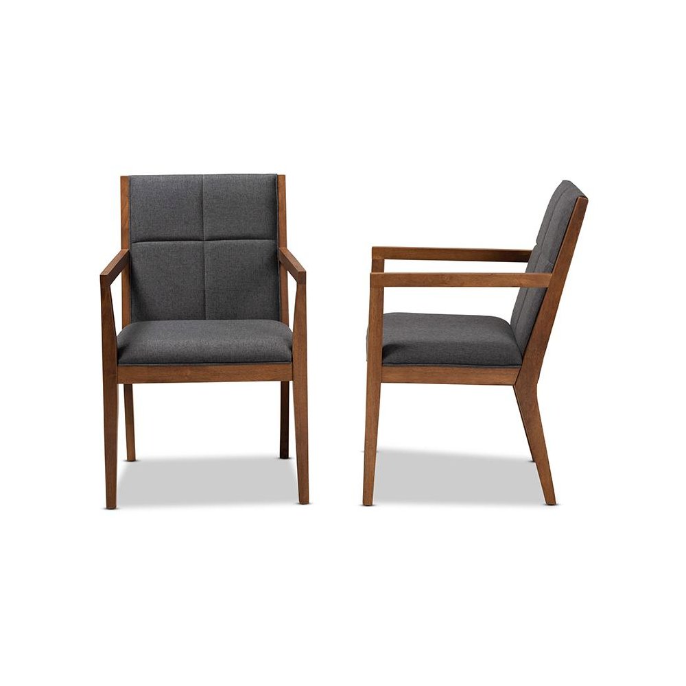 Baxton Studio Theresa Dark Grey and Walnut Effect 2-Piece Chair Set. Picture 3