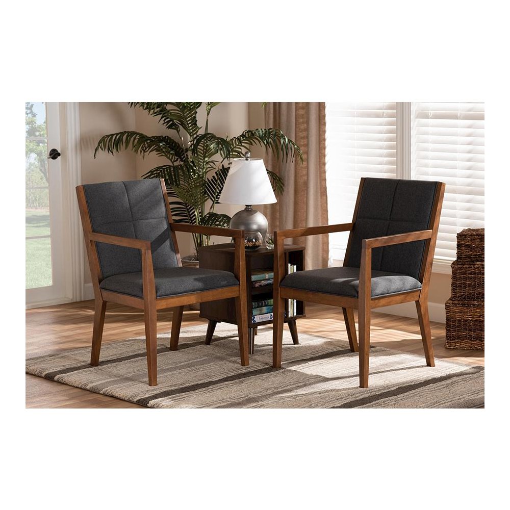 Baxton Studio Theresa Dark Grey and Walnut Effect 2-Piece Chair Set. Picture 6