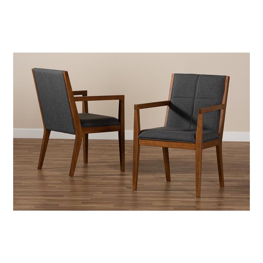 Baxton Studio Theresa Dark Grey and Walnut Effect 2-Piece Chair Set. Picture 8