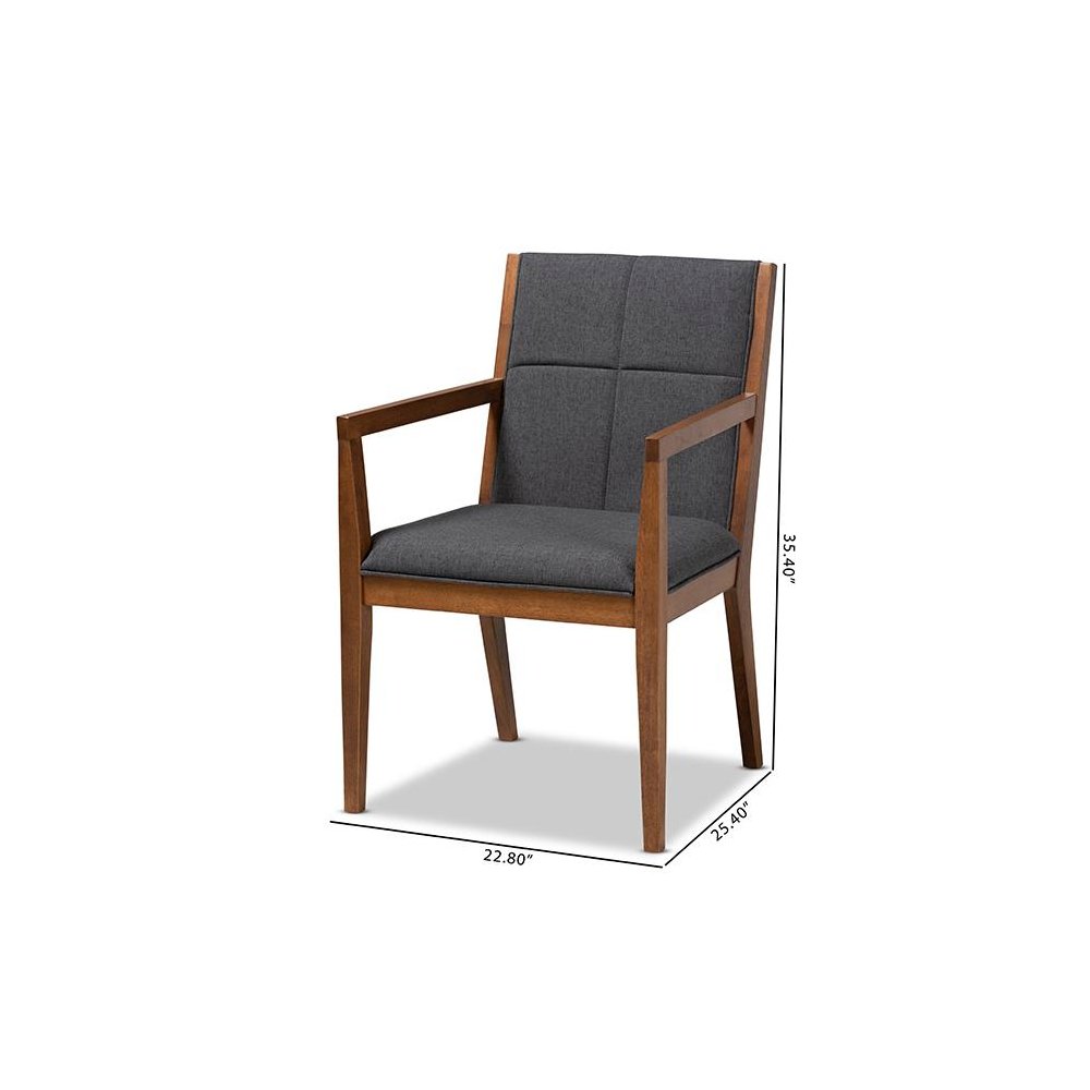 Baxton Studio Theresa Dark Grey and Walnut Effect 2-Piece Chair Set. Picture 9