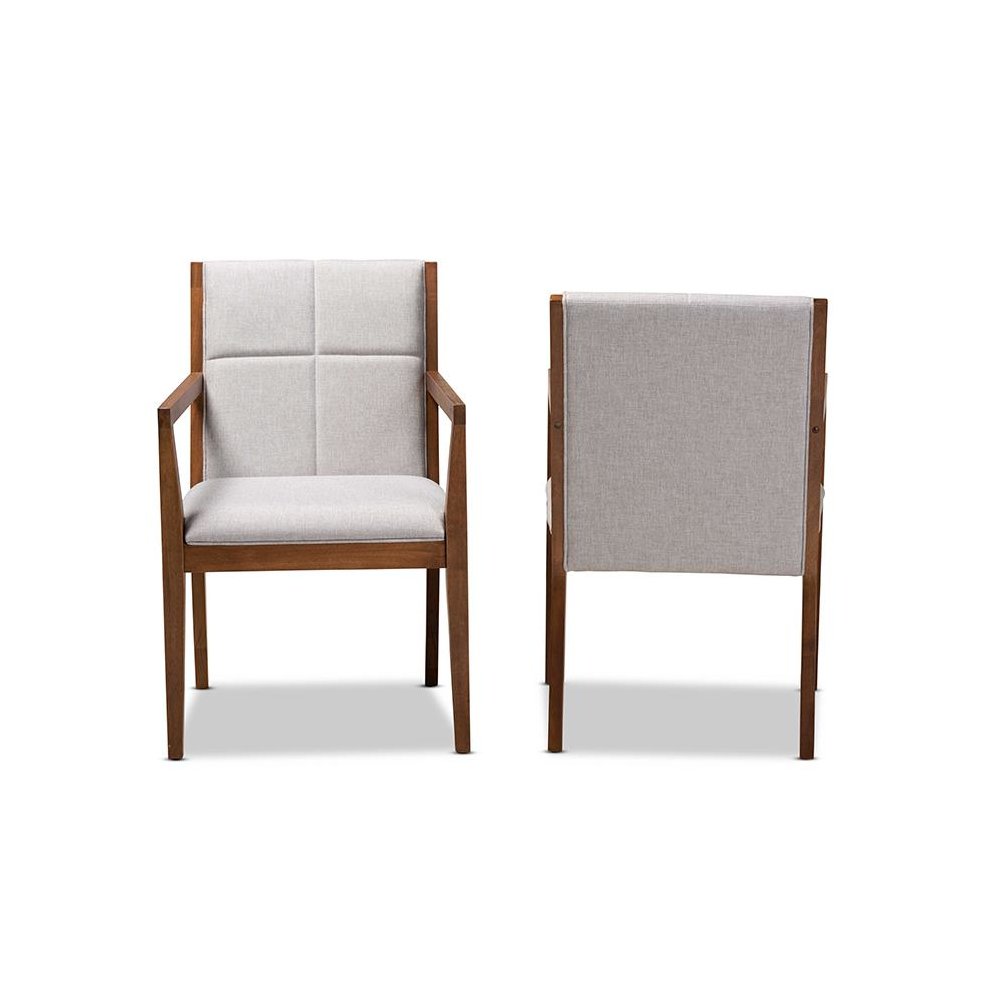 Baxton Studio Theresa Greige and Walnut Effect 2-Piece Chair Set. Picture 2