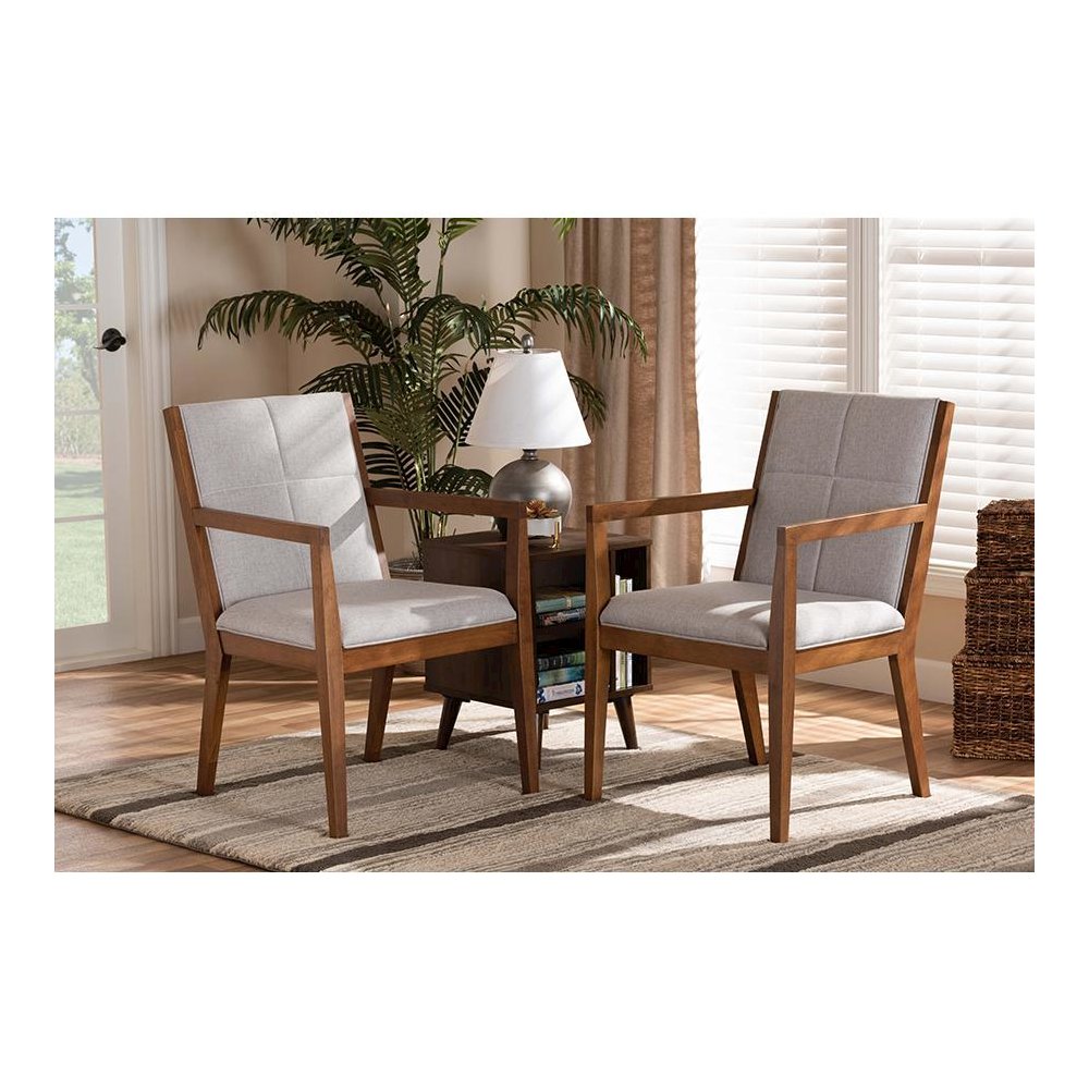Baxton Studio Theresa Greige and Walnut Effect 2-Piece Chair Set. Picture 6