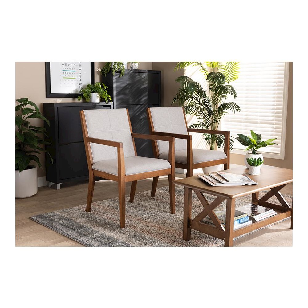 Baxton Studio Theresa Greige and Walnut Effect 2-Piece Chair Set. Picture 7