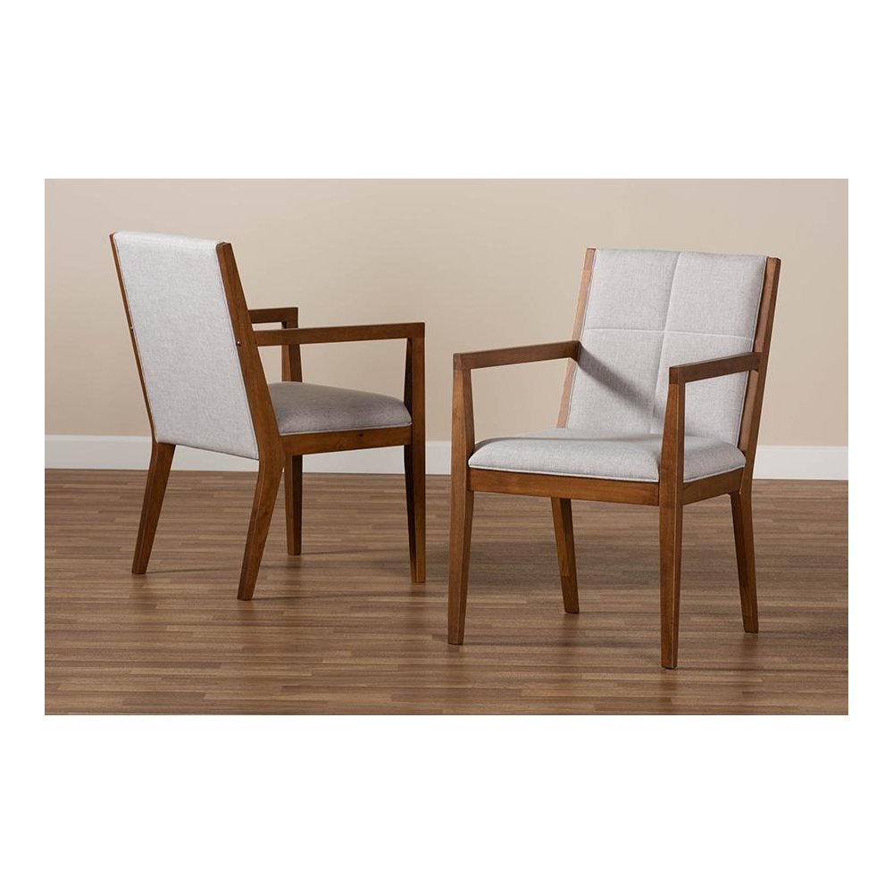 Baxton Studio Theresa Greige and Walnut Effect 2-Piece Chair Set. Picture 8