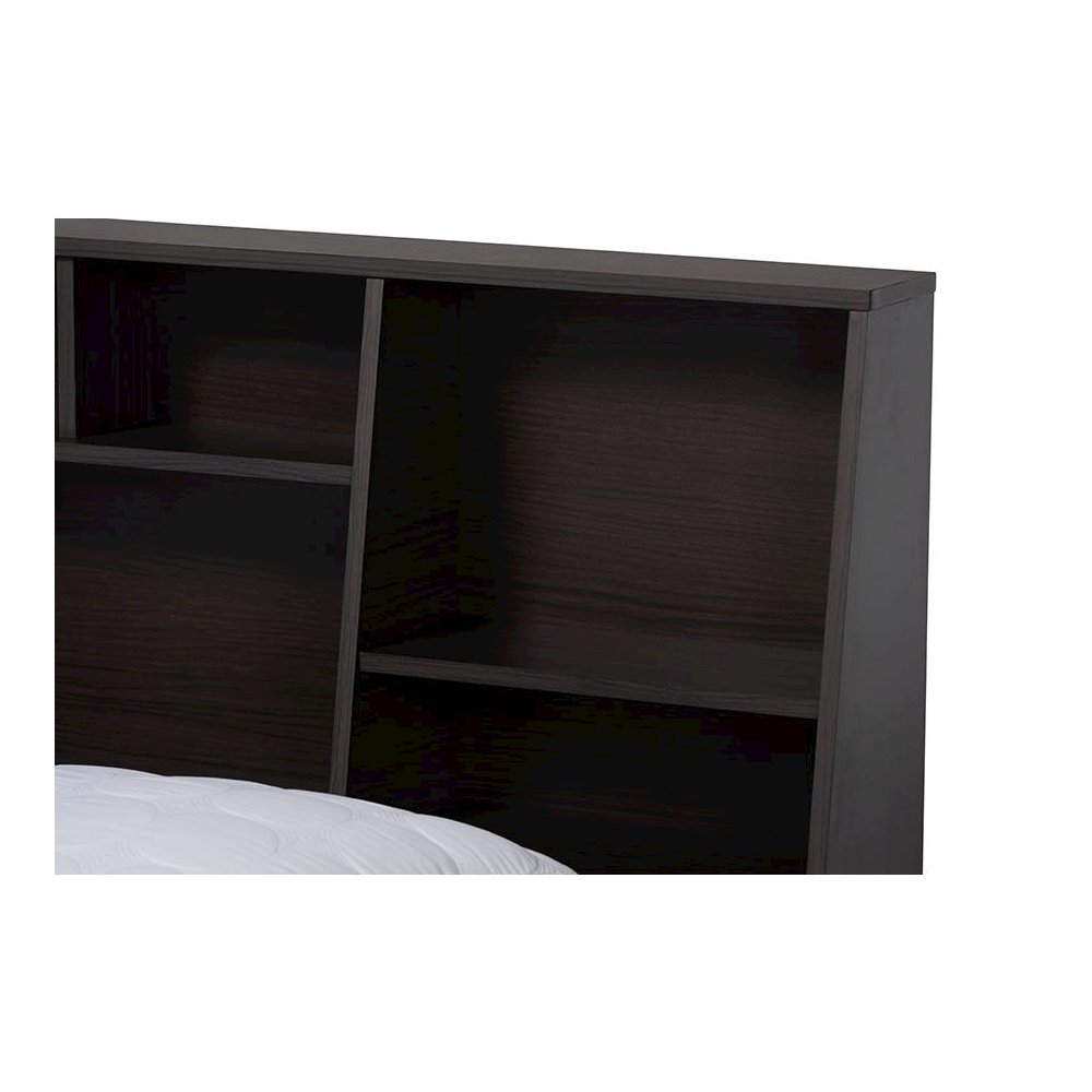 Dark Brown Finished Wood Queen Size Platform Storage Bed with Shelves. Picture 4