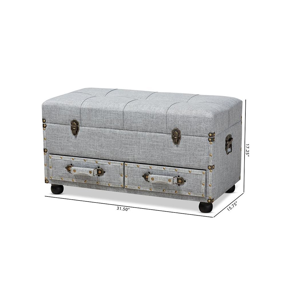 Flynn Modern Transitional Grey Fabric Upholstered 2-Drawer Storage Trunk Ottoman. Picture 12
