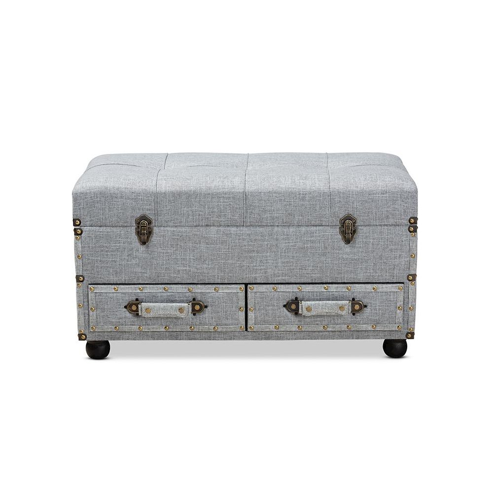 Flynn Modern Transitional Grey Fabric Upholstered 2-Drawer Storage Trunk Ottoman. Picture 3