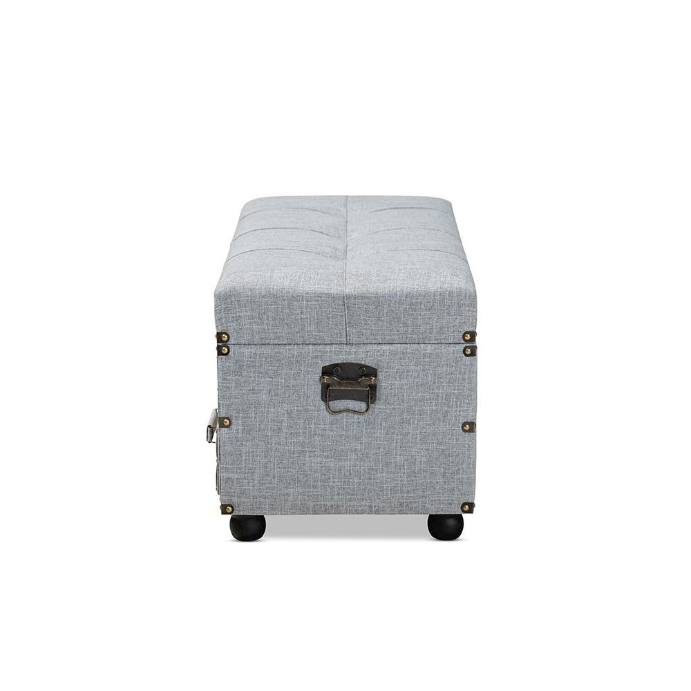 Flynn Modern Transitional Grey Fabric Upholstered 2-Drawer Storage Trunk Ottoman. Picture 4