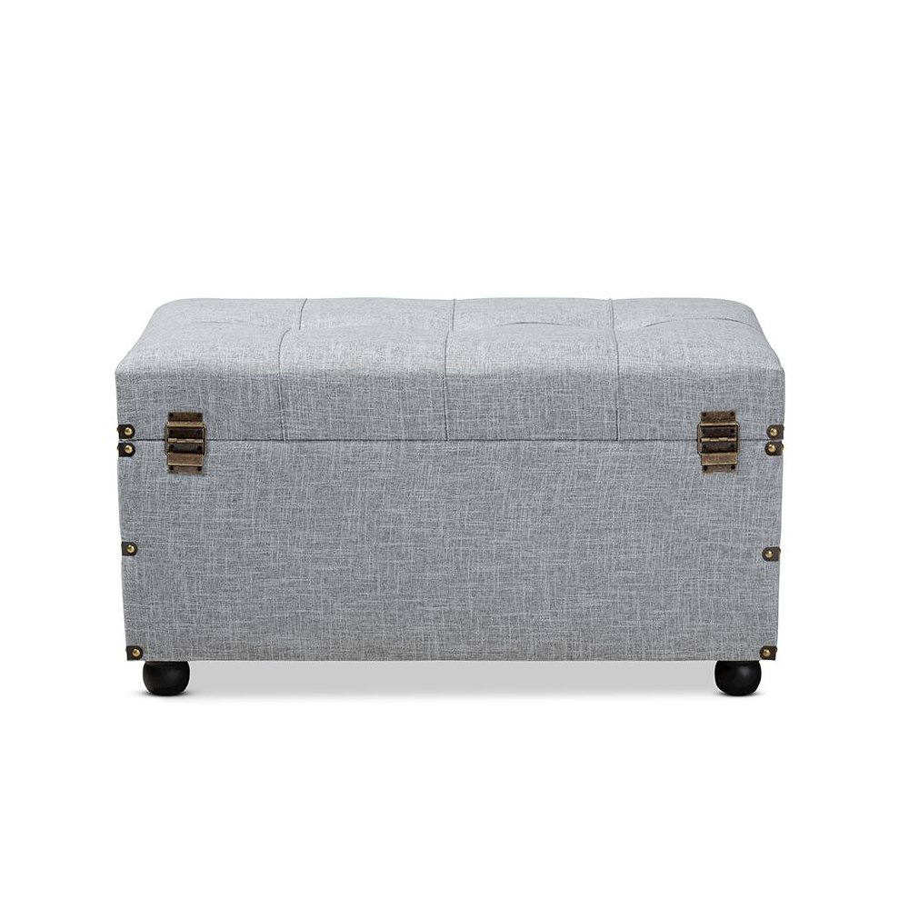 Flynn Modern Transitional Grey Fabric Upholstered 2-Drawer Storage Trunk Ottoman. Picture 5