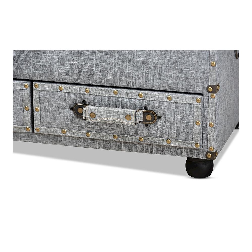 Flynn Modern Transitional Grey Fabric Upholstered 2-Drawer Storage Trunk Ottoman. Picture 8