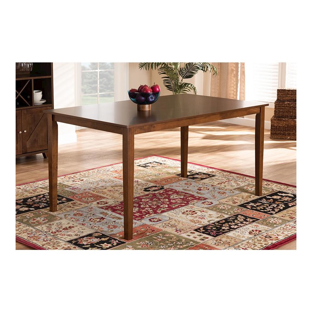 Walnut Brown Finished Rectangular Wood Dining Table. Picture 5