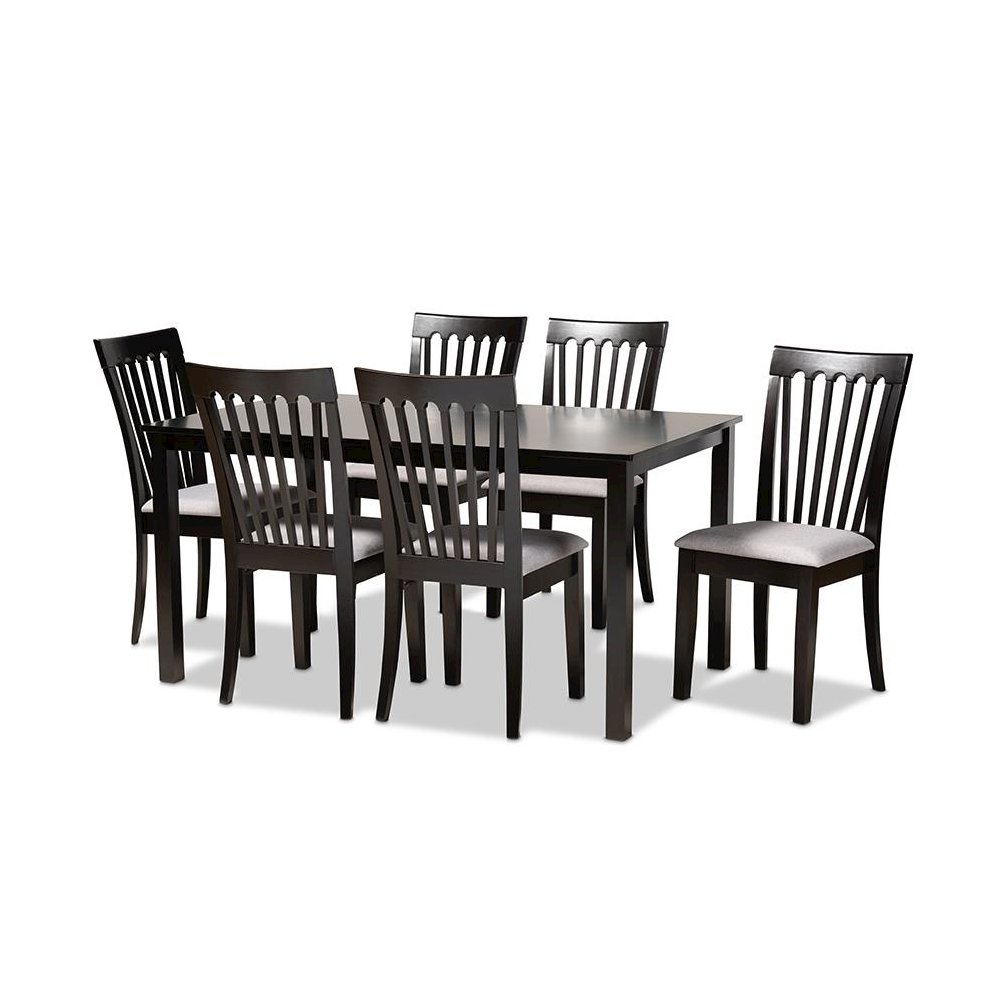 Gray Fabric Upholstered and Espresso Brown Finished Wood 7-Piece Dining Set. Picture 1