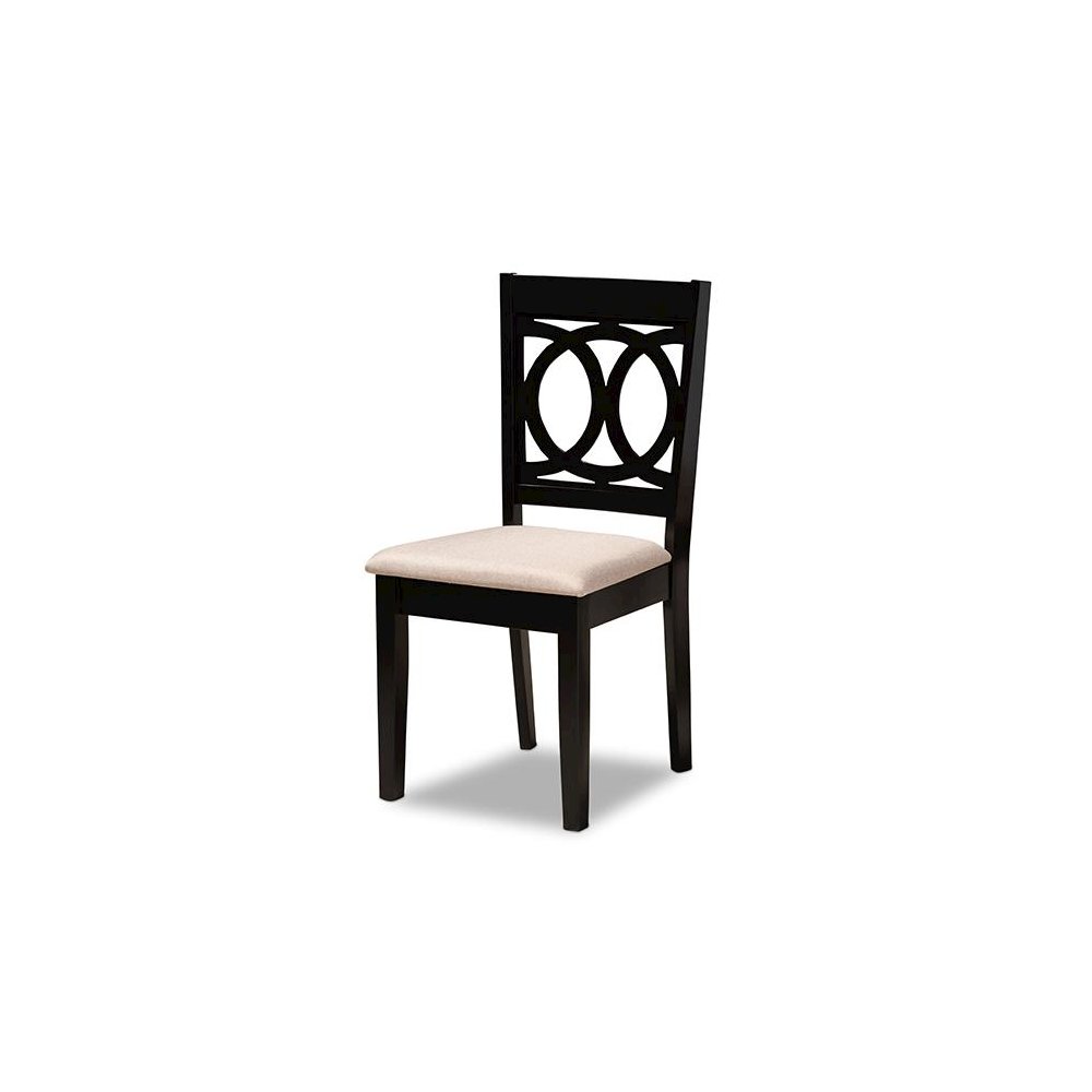 Sand Fabric Upholstered Espresso Brown Finished Wood 7-Piece Dining Set. Picture 2