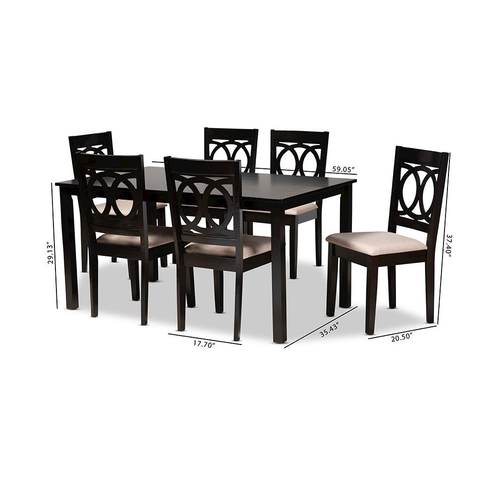 Sand Fabric Upholstered Espresso Brown Finished Wood 7-Piece Dining Set. Picture 7