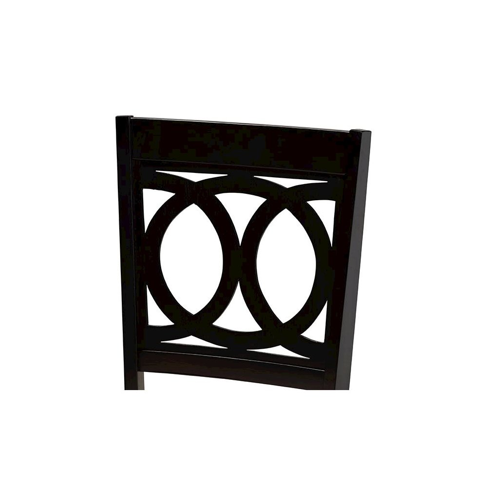 Sand Fabric Upholstered and Dark Brown Finished Wood 7-Piece Dining Set. Picture 5