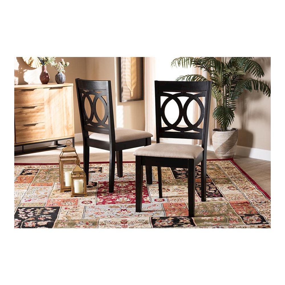 Fabric Upholstered Espresso Brown Finished Wood 2-Piece Dining Chair Set Set. Picture 5
