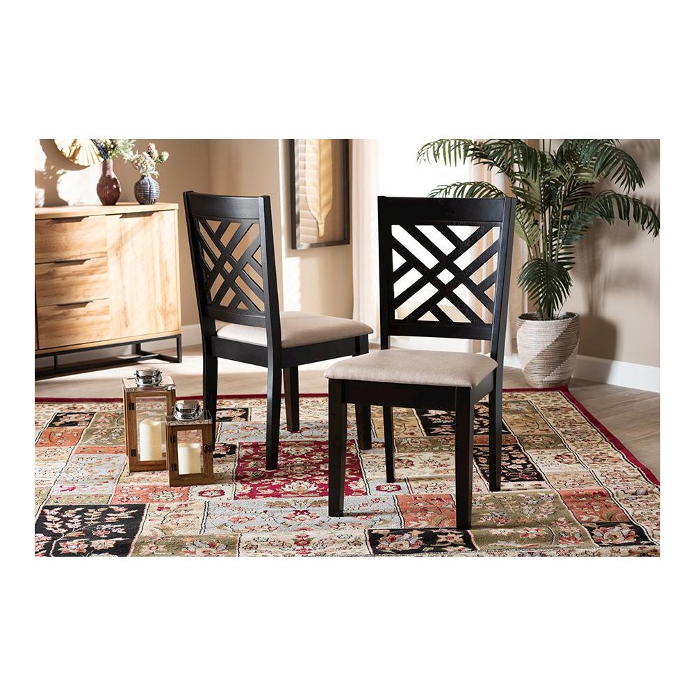 Fabric Upholstered Espresso Brown Finished Wood 2-Piece Dining Chair Set Set. Picture 5