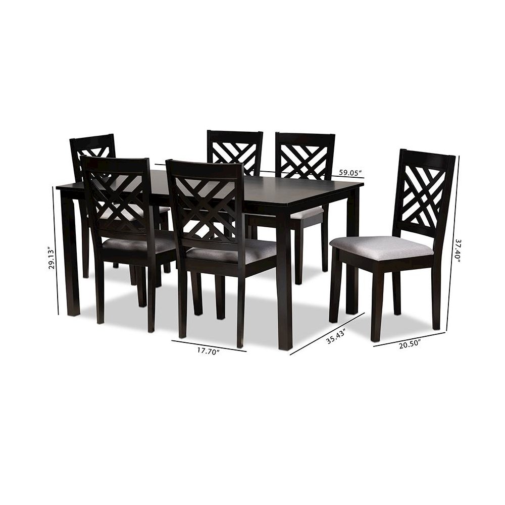 Grey Fabric Upholstered Espresso Brown Finished Wood 7-Piece Dining Set. Picture 7