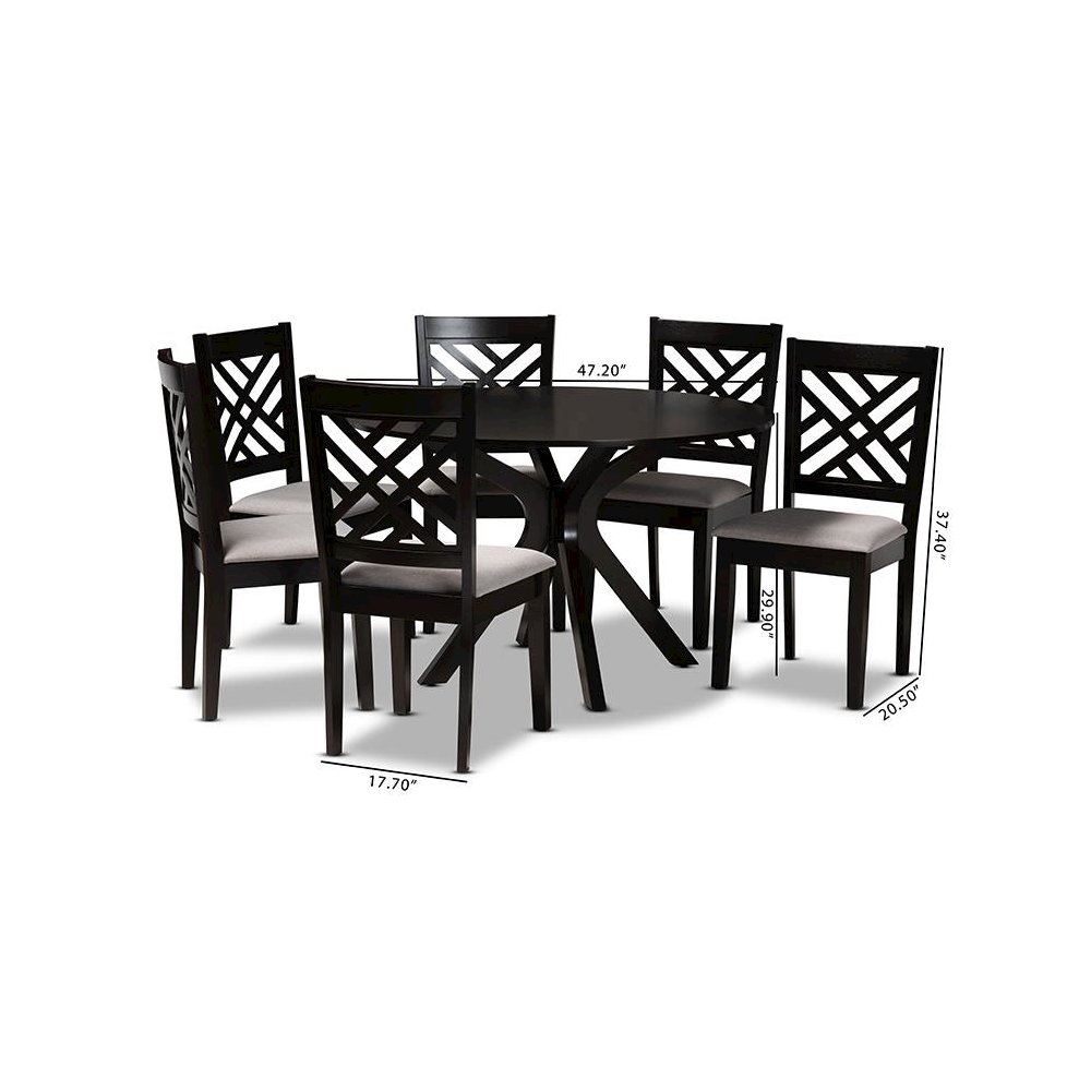 Grey Fabric Upholstered and Dark Brown Finished Wood 7-Piece Dining Set. Picture 8