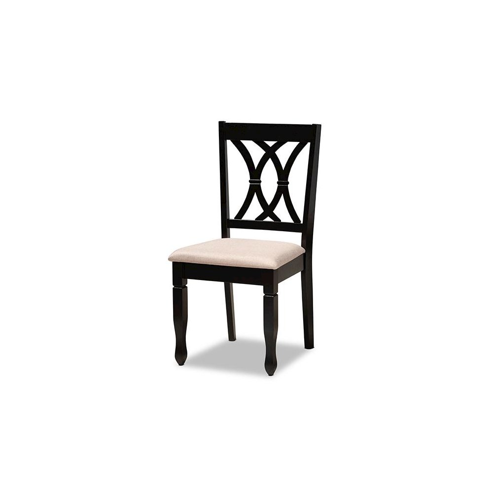 Sand Fabric Upholstered Espresso Brown Finished Wood 7-Piece Dining Set. Picture 2