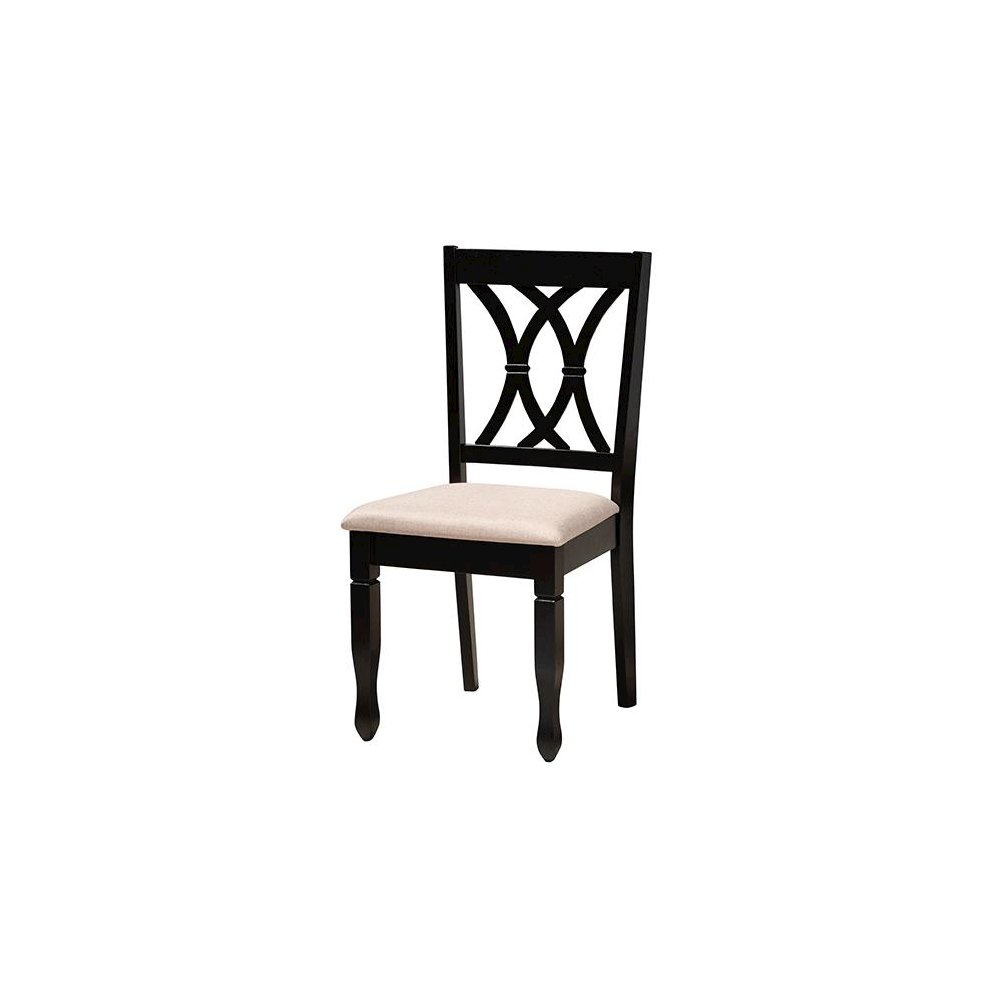 Maya Modern Beige Fabric and Espresso Brown Finished Wood 7-Piece Dining Set. Picture 2
