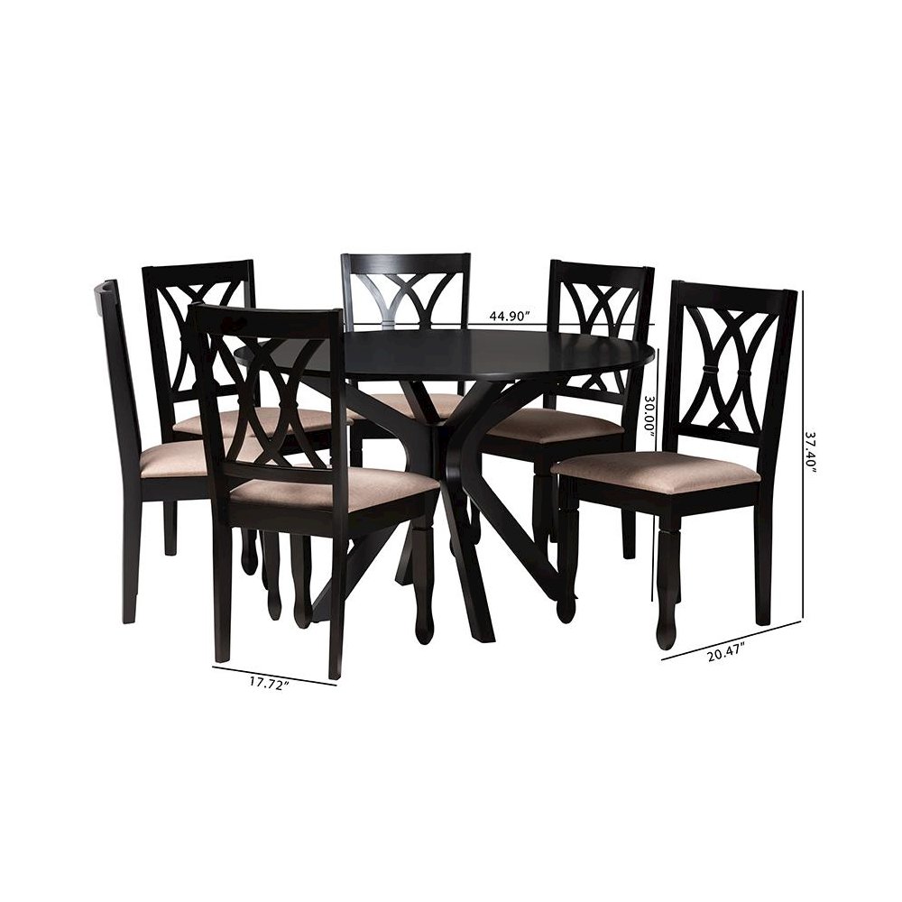 Maya Modern Beige Fabric and Espresso Brown Finished Wood 7-Piece Dining Set. Picture 10