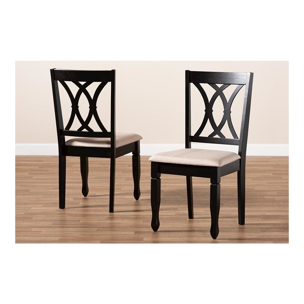 Fabric Upholstered Espresso Brown Finished Wood 2-Piece Dining Chair Set Set. Picture 7