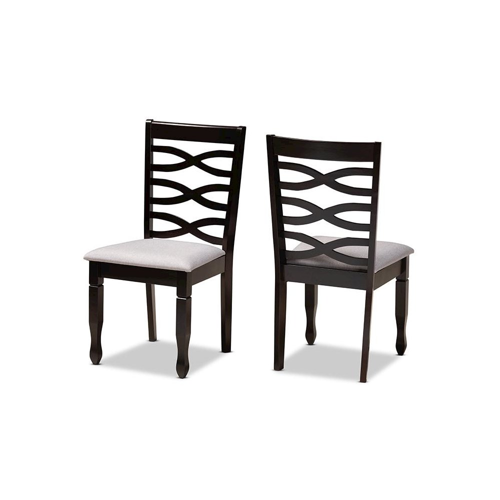 Grey Fabric Upholstered Espresso Brown Finished Wood 2-Piece Dining Chair Set. Picture 1