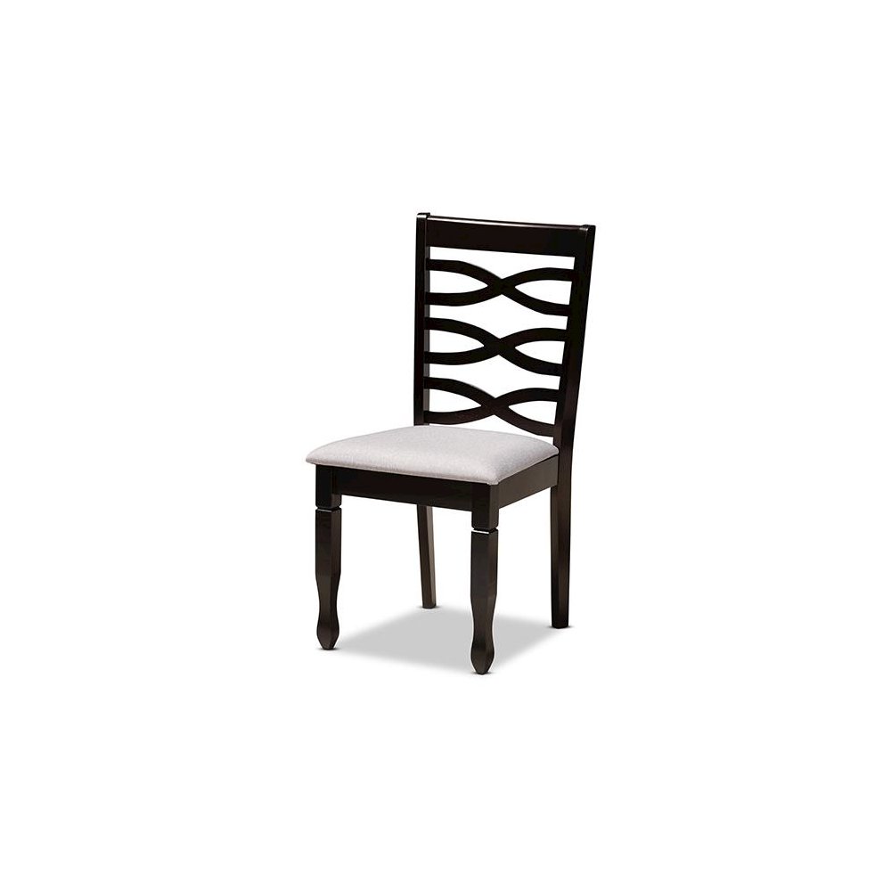 Grey Fabric Upholstered and Dark Brown Finished Wood 7-Piece Dining Set. Picture 2