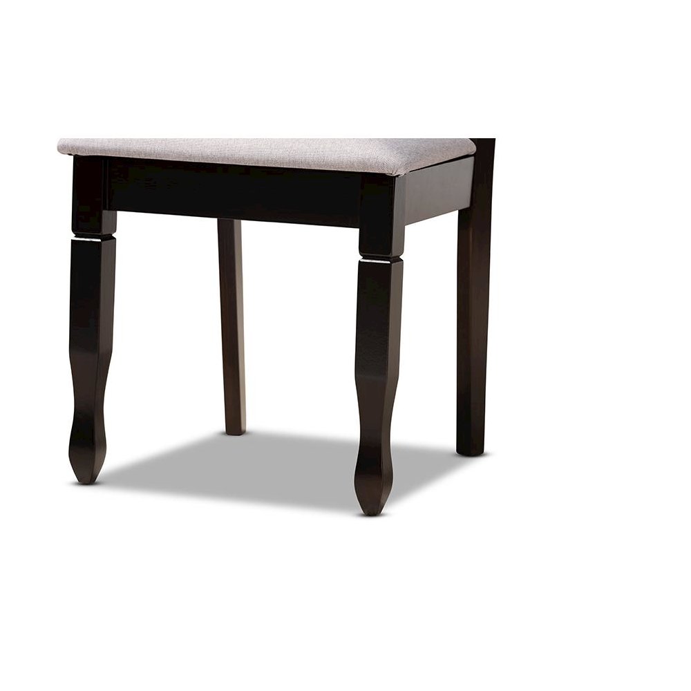 Grey Fabric Upholstered and Dark Brown Finished Wood 7-Piece Dining Set. Picture 6
