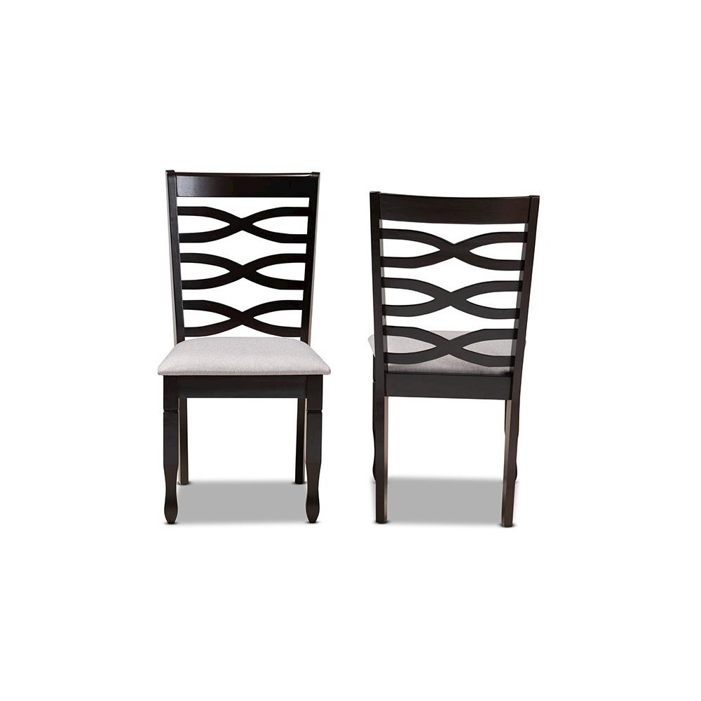 Grey Fabric Upholstered Espresso Brown Finished Wood 2-Piece Dining Chair Set. Picture 2