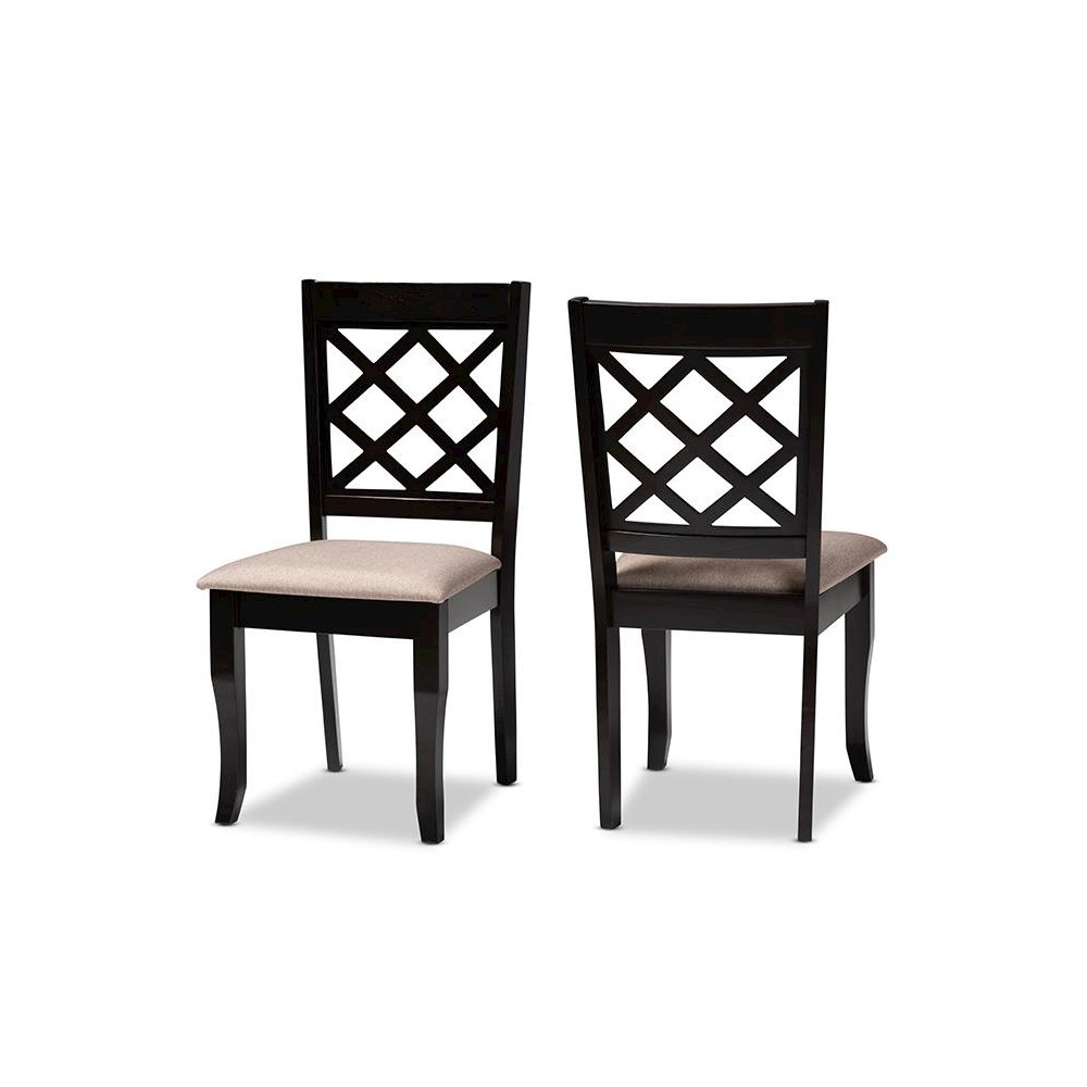 Sand Fabric Upholstered Dark Brown Finished 2-Piece Wood Dining Chair Set. Picture 1