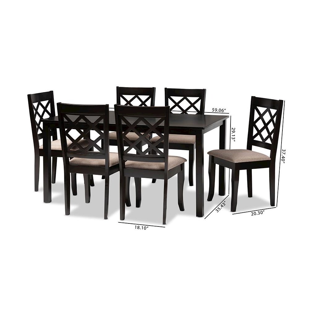 Sand Fabric Upholstered Dark Brown Finished 7-Piece Wood Dining Set. Picture 9