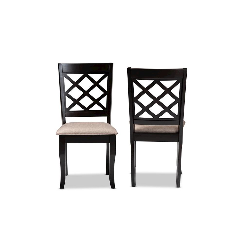 Sand Fabric Upholstered Dark Brown Finished 2-Piece Wood Dining Chair Set. Picture 2