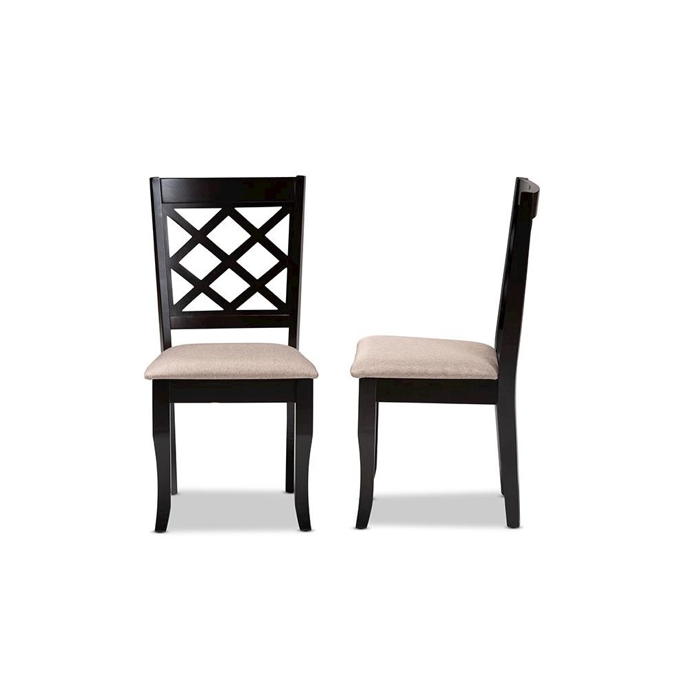 Sand Fabric Upholstered Dark Brown Finished 2-Piece Wood Dining Chair Set. Picture 3