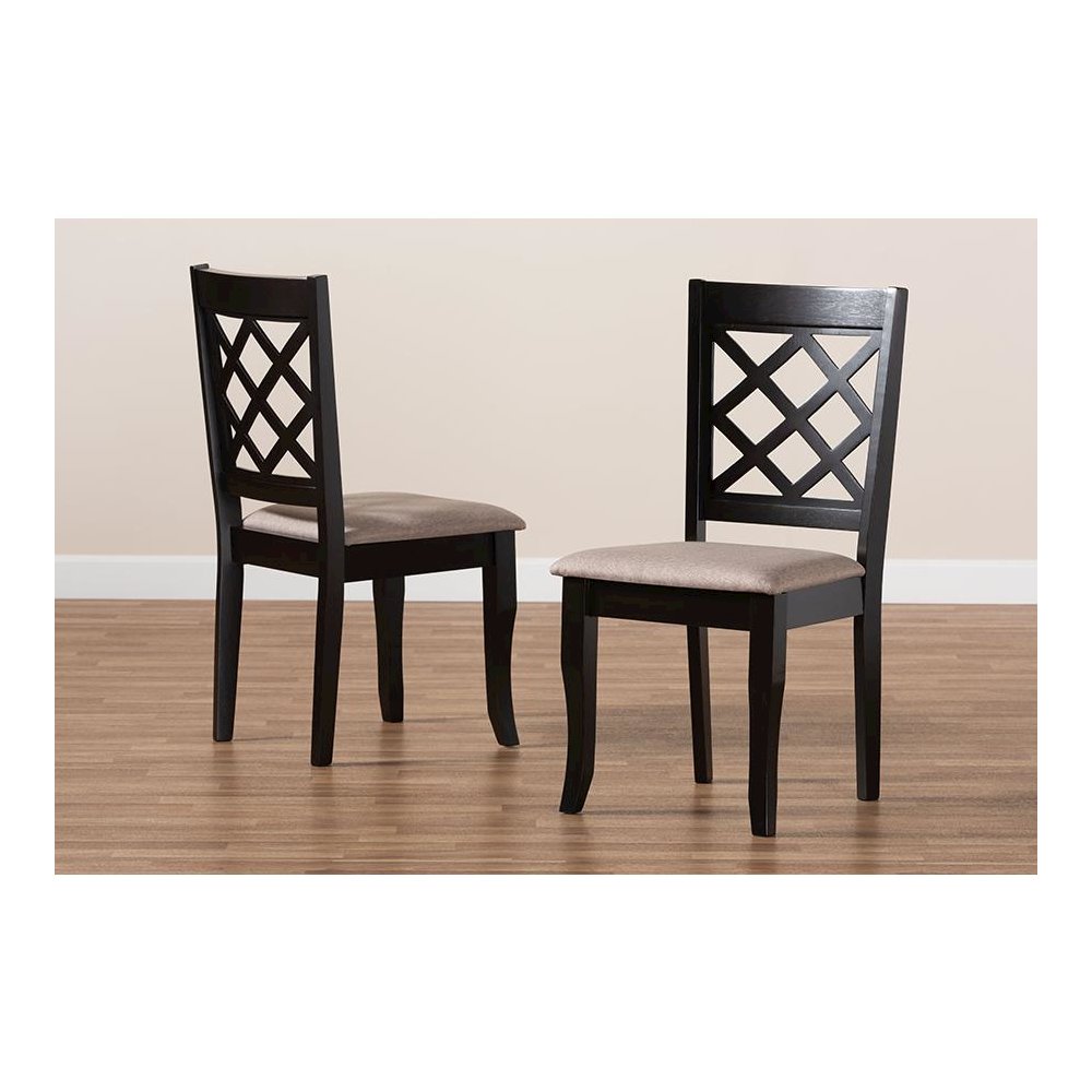 Sand Fabric Upholstered Dark Brown Finished 2-Piece Wood Dining Chair Set. Picture 7