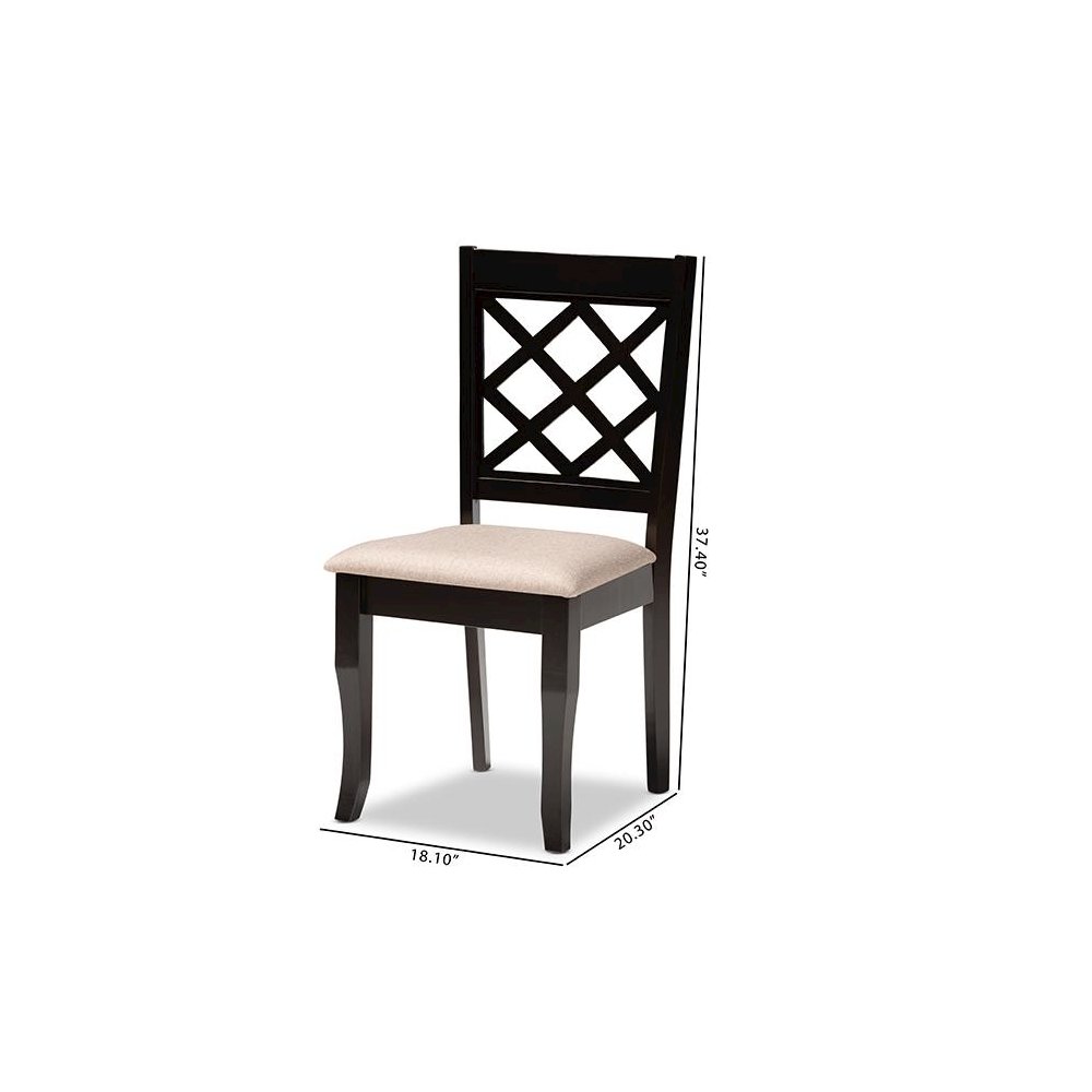 Sand Fabric Upholstered Dark Brown Finished 2-Piece Wood Dining Chair Set. Picture 8
