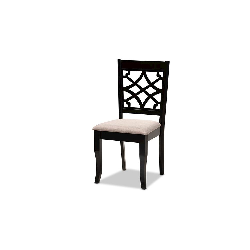 Sand Fabric Upholstered and Espresso Brown Finished Wood 7-Piece Dining Set. Picture 2