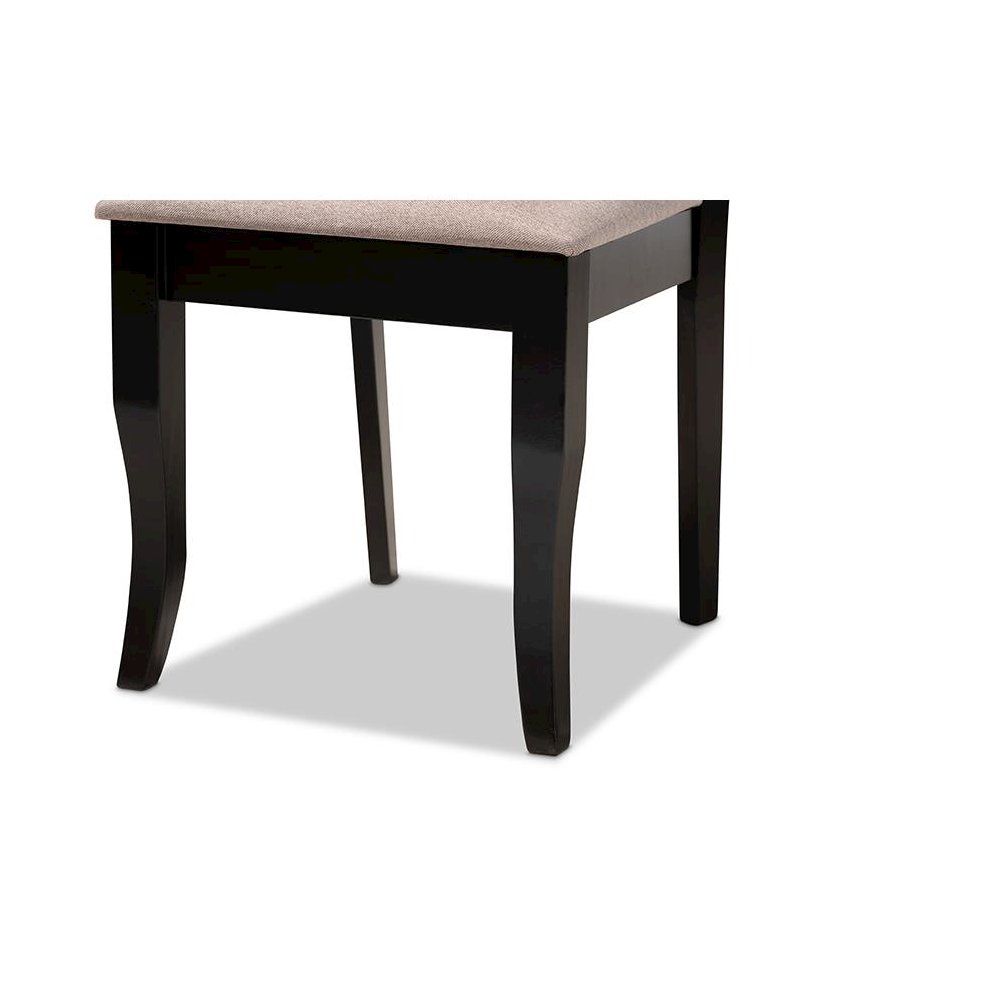 Sand Fabric Upholstered and Espresso Brown Finished Wood 7-Piece Dining Set. Picture 5