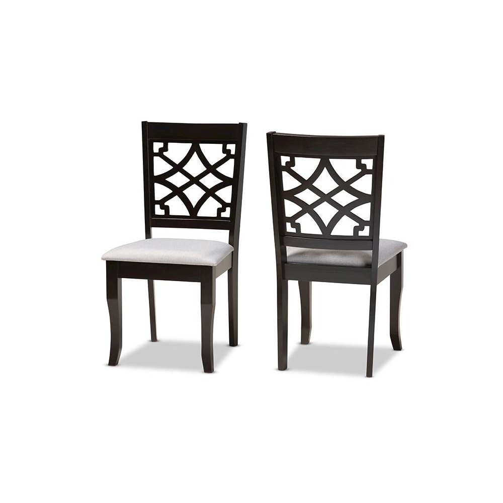Grey Fabric Upholstered and Dark Brown Finished Wood 2-Piece Dining Chair Set. Picture 1