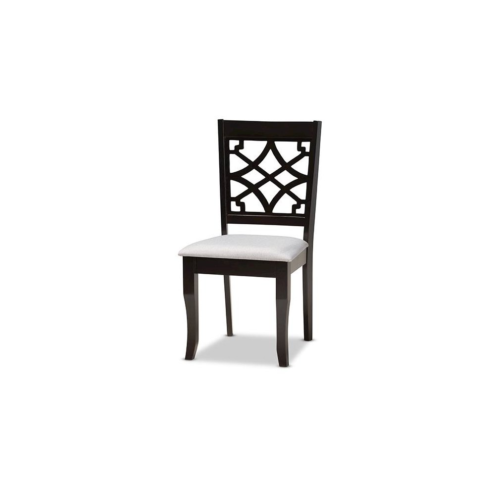 Grey Fabric Upholstered and Dark Brown Finished Wood 7-Piece Dining Set. Picture 2