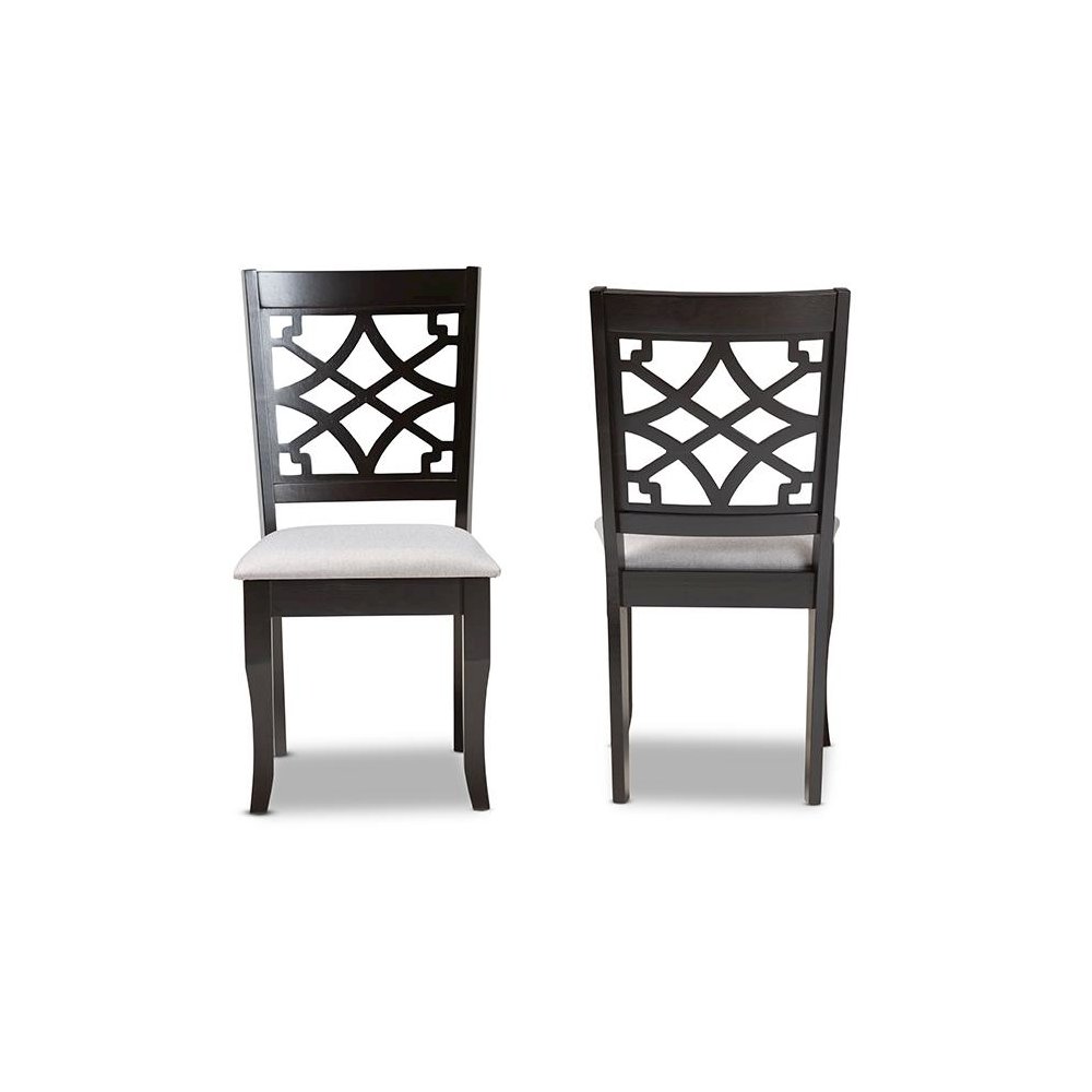 Grey Fabric Upholstered and Dark Brown Finished Wood 2-Piece Dining Chair Set. Picture 2