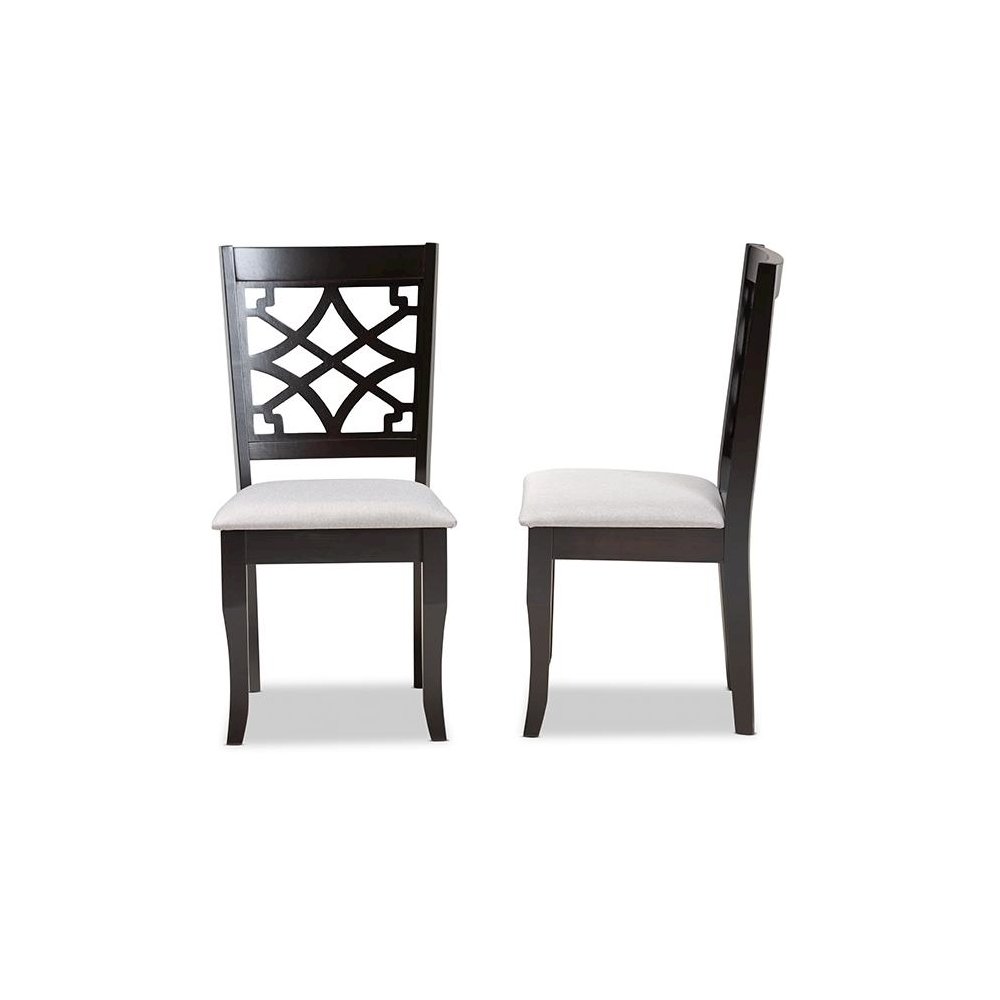 Grey Fabric Upholstered and Dark Brown Finished Wood 2-Piece Dining Chair Set. Picture 3
