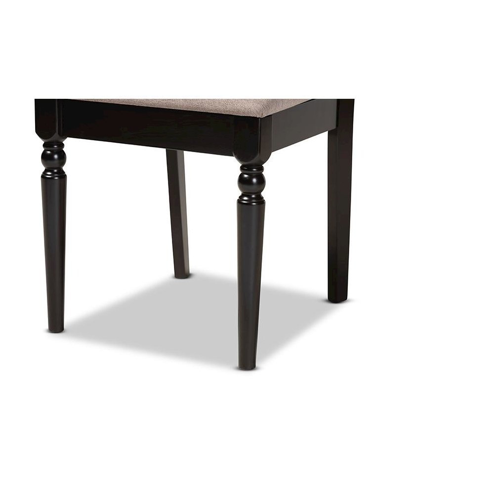 Sand Fabric Upholstered and Dark Brown Finished Wood 7-Piece Dining Set. Picture 6